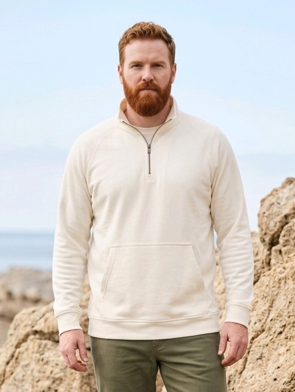 Mens Quarter-Zip Pullover- Casual Long Sleeve NWT